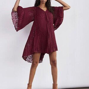 Anthropologie Toulon Pleated Swing Mini Dress Size Small S Burgundy